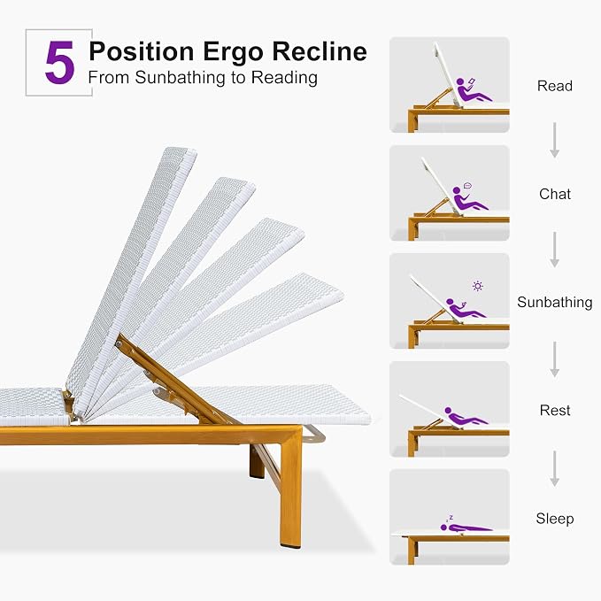 PURPLE LEAF Patio Chaise Lounge French Outdoor Lounger 1 Piece Wood-Grain - Image 6