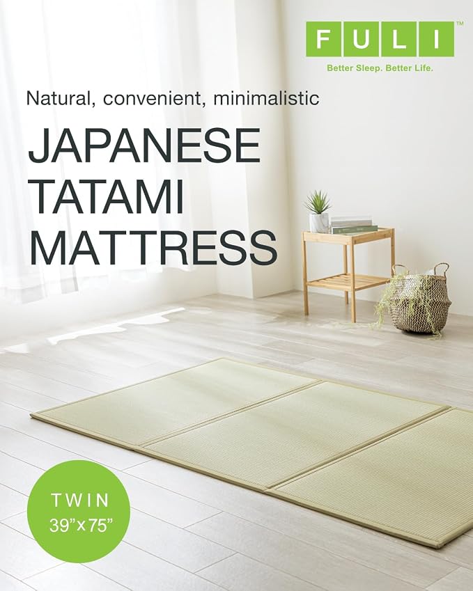 FULI Japanese Tatami Mattress, Foldable Igusa Rush Grass Tatami Rug, Natural - Image 3