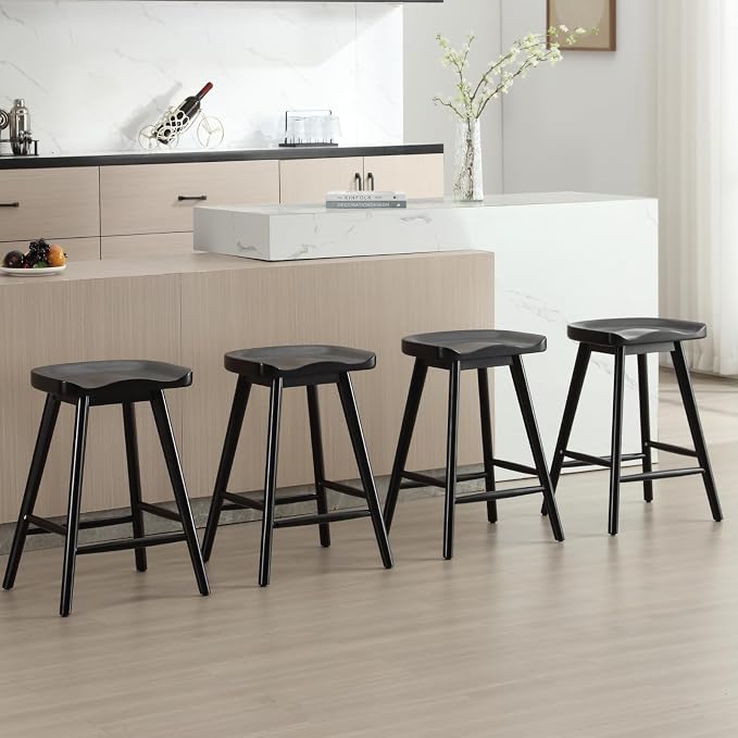 LukeAlon 24.25" Classic Counter Height Wood Barstools Set of 6 Wooden Ergonomic - Image 2