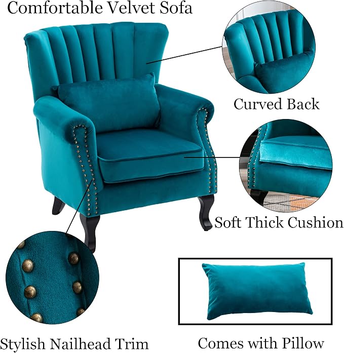 Mid Century Accent Chair Modern Tufted Wingback Armchairs Club Chair Velvet - Image 7