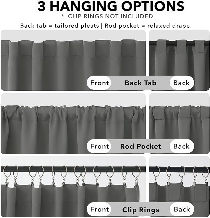 Deconovo Blackout Curtains, Thermal Insulated, W42 x L54 2 Panels, Back Tab - Image 2