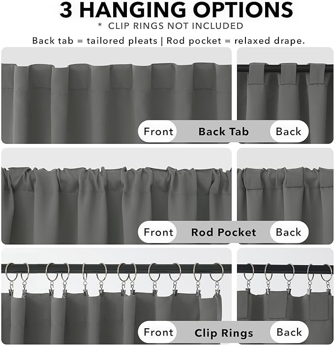 Deconovo Blackout Curtains, Thermal Insulated, W70 x L95 2 Panels, Back Tab - Image 2