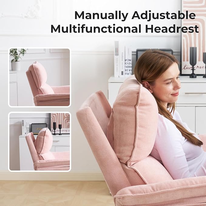 Rocking Chair Nursery with Adjustable Headrest, Manual Swivel Rocker Recliner - Image 6