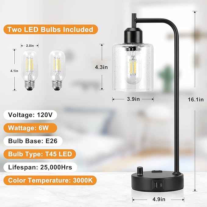 Industrial Table Lamps for Bedrooms Set of 2 - Image 2