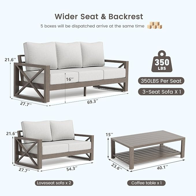 UDPATIO Aluminum Patio Furniture Set, Faux Wood Grain Modern Outdoor Furniture - Image 8