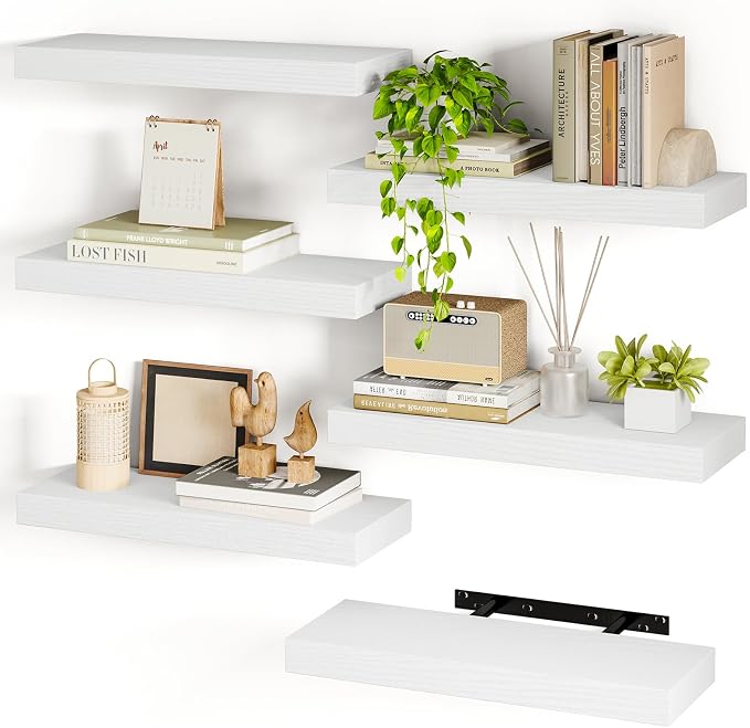 Fixwal White Shelves, 15.7in Floating Shelves, Farmhouse Shelf Wall Decor by Fixwal