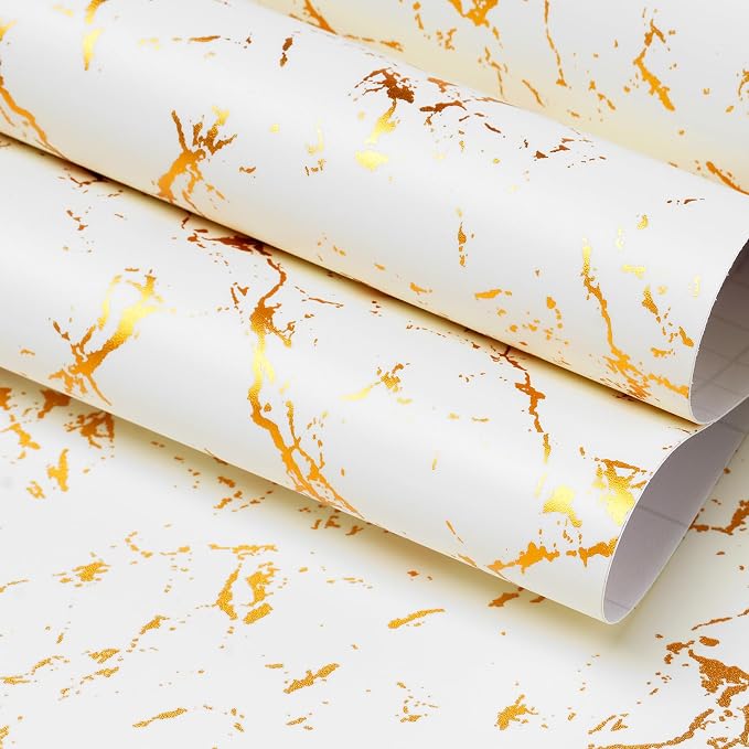 FunStick Modern Gold White Wallpaper Peel and Stick Wallpaper Thick Off White by FunStick