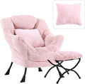 Lazy Chair with Ottoman, Large Pink Accent Chair with Ottoman and FA Throw by HomeEastllyHome