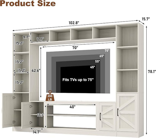 103" TV Stand for TVs up to 75", Wall Unit Multifunctional Entertainment Center - Image 2