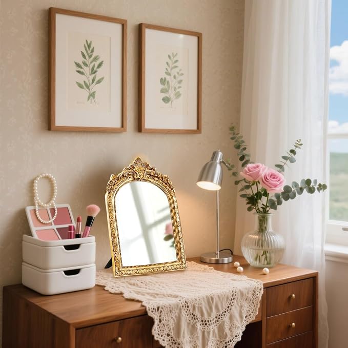 YUSONG Vintage Desk Mirror – 8" Gold Antique Tabletop Mirror - Image 8