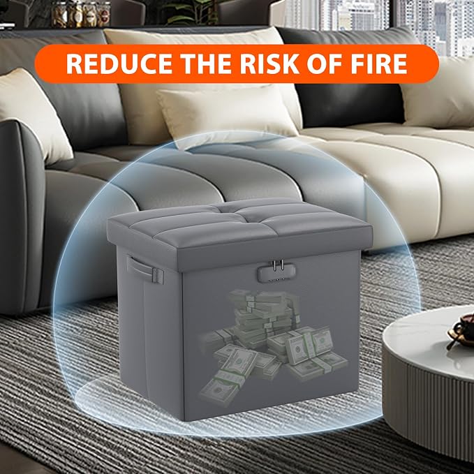 DocSafe Storage Ottoman with Lock, Fireproof Folding Ottoman Foot Rest Stool - Image 10