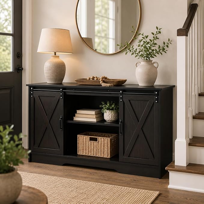 4 EVER WINNER Farmhouse Coffee Bar Cabinet, Buffet Cabinet - Image 8