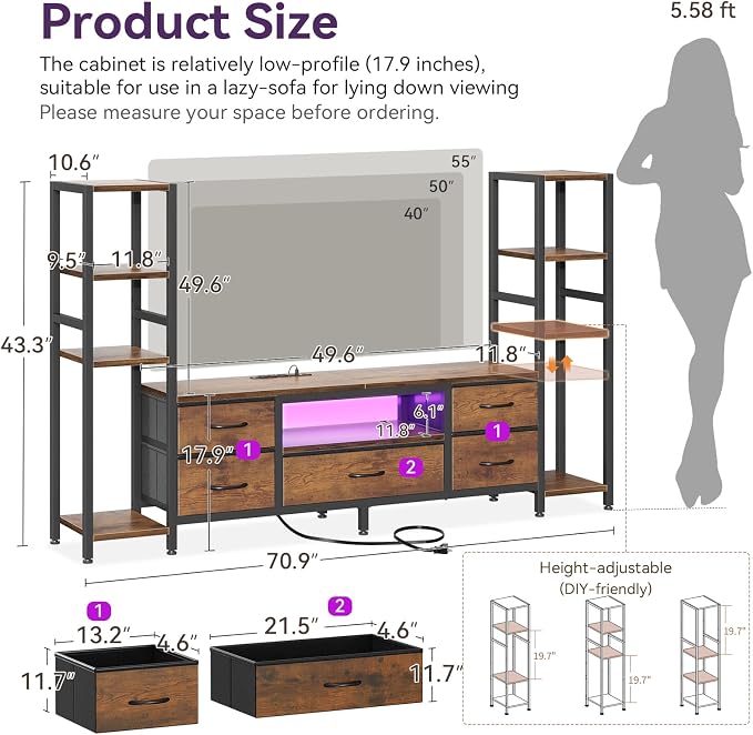 Casaottima TV Stand for 40/50/55 Inch TV, Low-Profile Entertainment Center - Image 3
