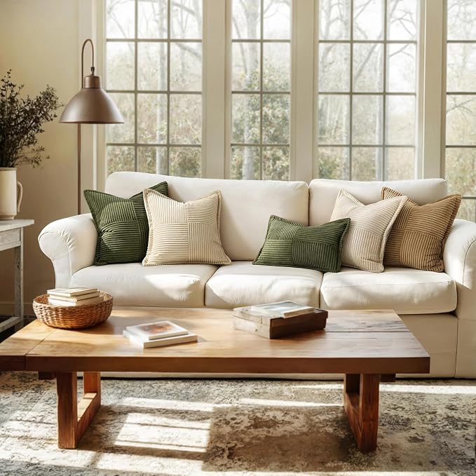 MIULEE Olive Green Corduroy Lumbar Pillow Covers 12x20 Inch 12x20 Inch - Image 3