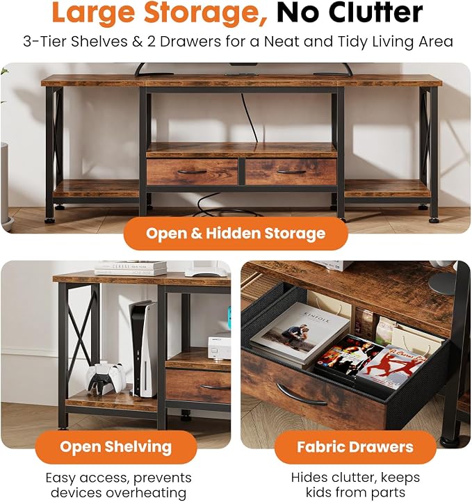 DUMOS 63” TV Stand with Power Outlets, Entertainment Center - Image 5