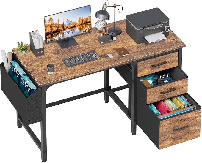 Lufeiya Computer Desk with File Drawers Cabinet, 47 Inch Reversible Home Office by LUFEIYA