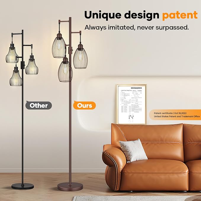 Nintiue Dimmable Floor Lamp, 3x800LM LED Bulbs Included, Farmhouse Industrial - Image 7