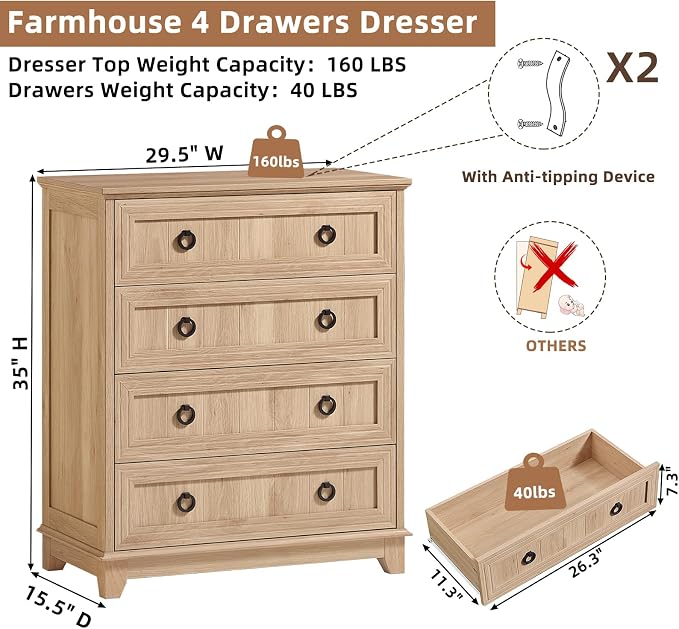 Joaxswe Farmhouse 4 Drawer Dresser - Image 2