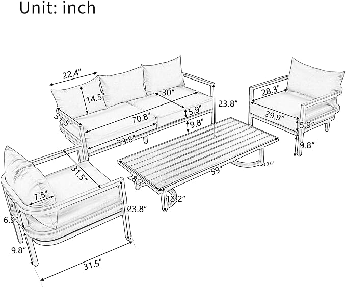 4-Piece Outdoor Steel Sofa Set, All Weather Patio Conversation Set - Image 4