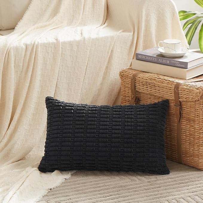 Fancy Homi 4 Packs Boho Black Decorative Throw Pillow Covers 12x20 Inch - Image 2