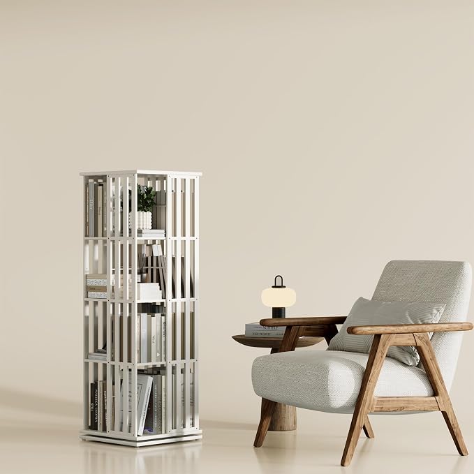 YOWOS Rotating Bookshelf Tower, 360° Display Spinning Bookcase, Bamboo by YOWOS