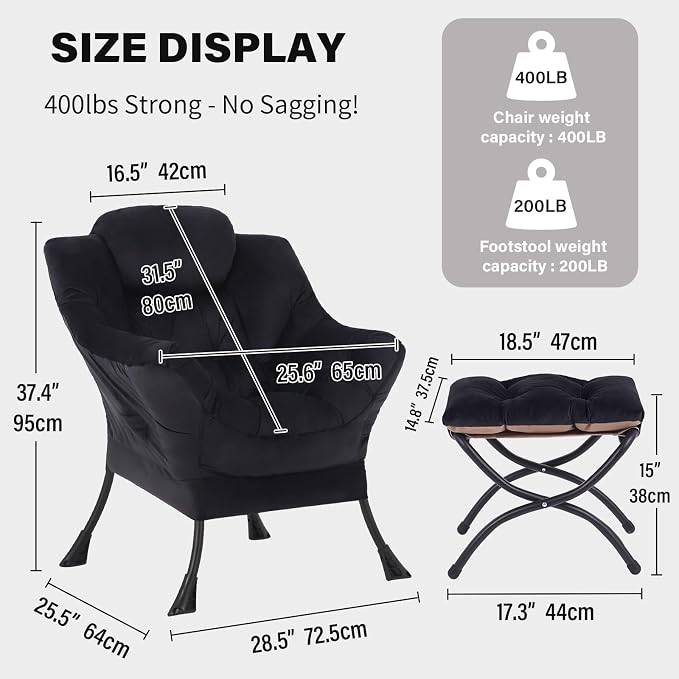 Tiita Lazy Chair with Ottoman, Comfy Leisure Sofa Armchair with Ottoman - Image 2