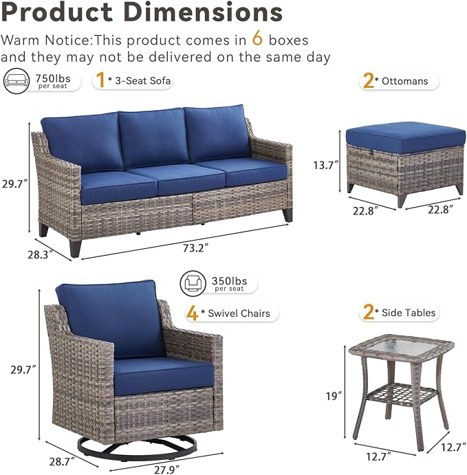 Wicker Patio Furniture Set-9 Pieces All-Weather Wicker Outdoor Furniture - Image 8