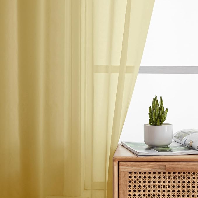 Simplebrand Yellow Sheer Curtains 84 Inches Long, Light Filtering Rod Pocket - Image 5