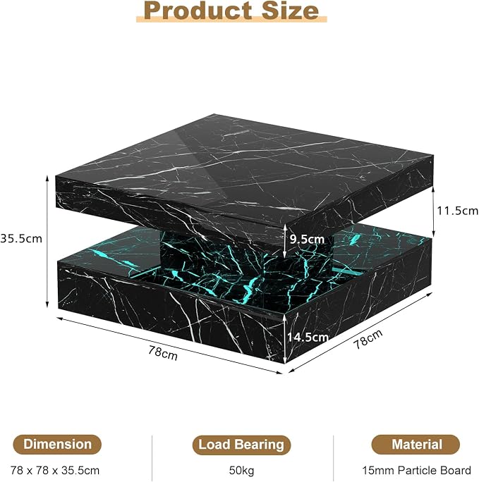 HedoAjim Black Marble LED Coffee Table - Image 9