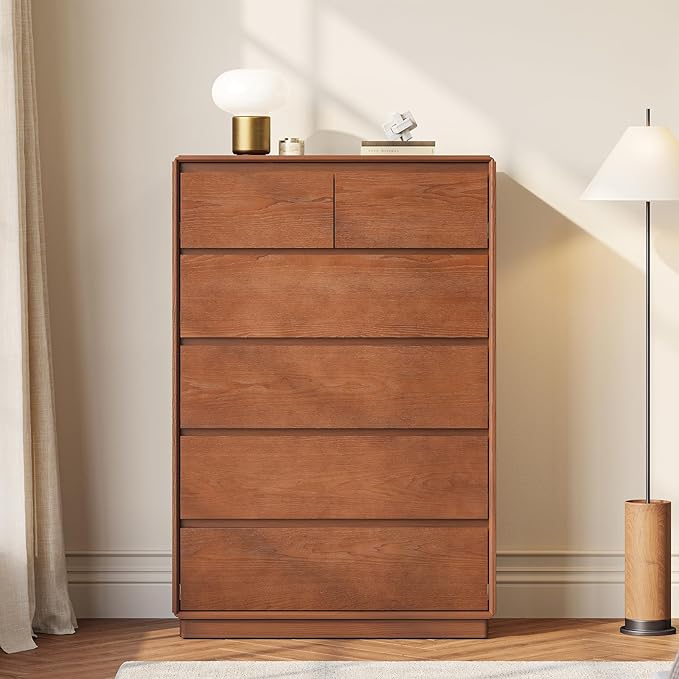 Solid Wood Dresser for Bedroom, Natural Solid Wood 6 Drawer Dresser, 45.3" Tall - Image 3