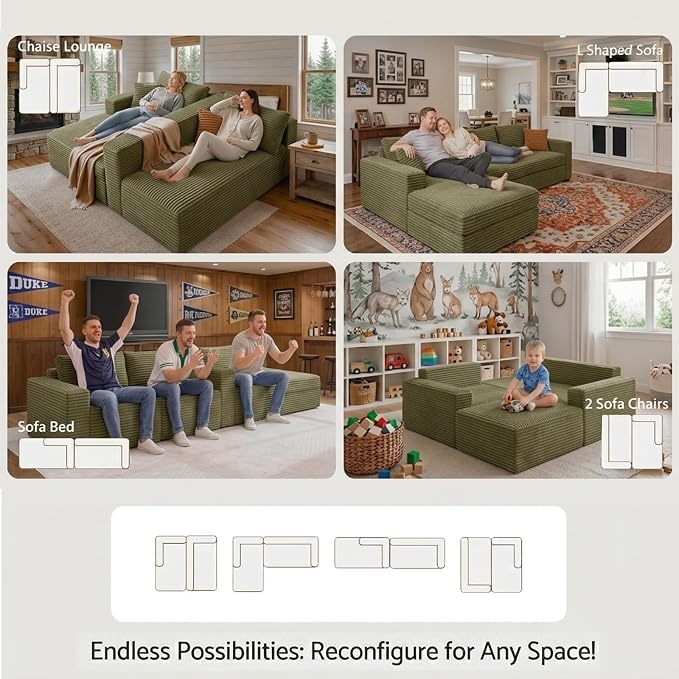 108" Boneless Couch Modular Sectional Sofa, L-Shaped Couch - Image 7