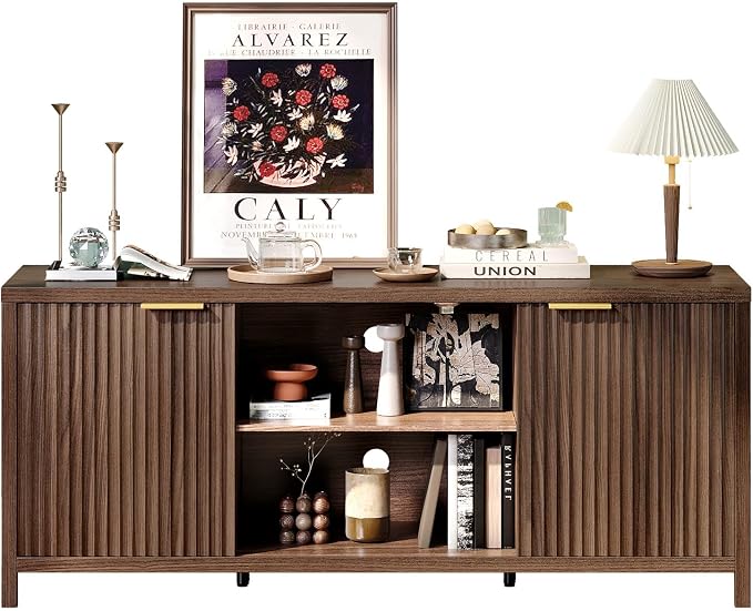 VINGLI 57.8" Fluted TV Stand for TVs up to 70 Inch, Mid-Century Modern - Image 7