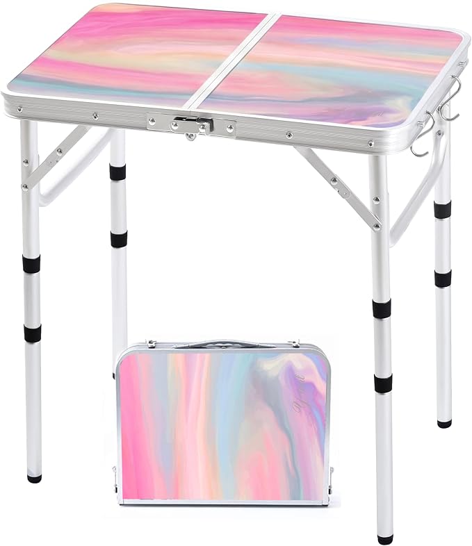 Yriuat Folding Camping Table 2ft Portable Picnic Table Adjustable Height Small by Yriuat