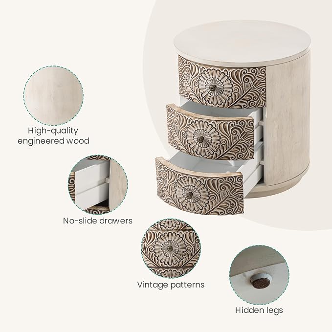 SUNBURY End Table Living Room Small Side Table w 3 Drawers, Vintage Bedside - Image 5