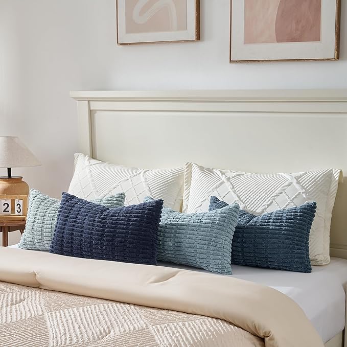 Fancy Homi Set of 4 Blue Lumbar Rectangle Decorative Throw Pillow Covers 12x20 - Image 5