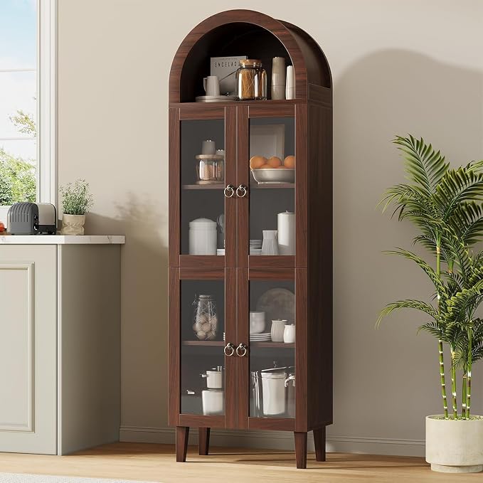 71" Tall Arched Cabinet with Acrylic Door, Modern Curio Arched Bookcase with by WelcometoIABIFO