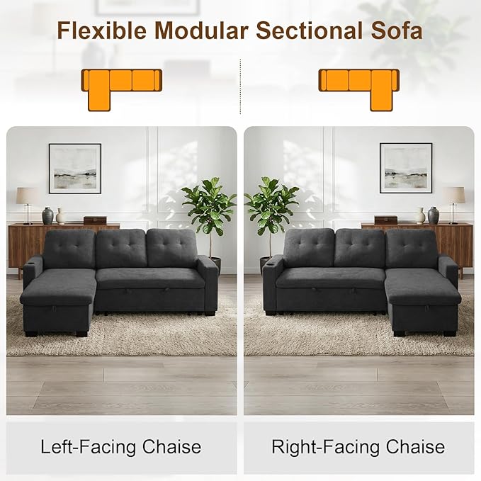 KCGKCG 82" L Shaped Sleeper Sofa Bed, Pull Out Couch Bed - Image 7