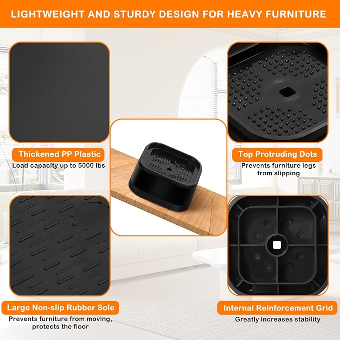 Furniture Risers Adjustable Bed Risers Heavy Duty Lifts Height 3", Square - Image 5