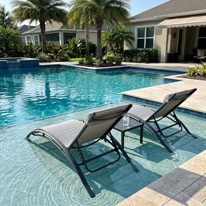 PURPLE LEAF Patio Chaise Lounge Set of 3 Outdoor Lounge Chair Beach Pool by PURPLELEAF