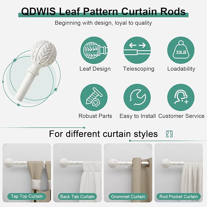 QDWIS 2 Pack Antique White Curtain Rods - Image 6