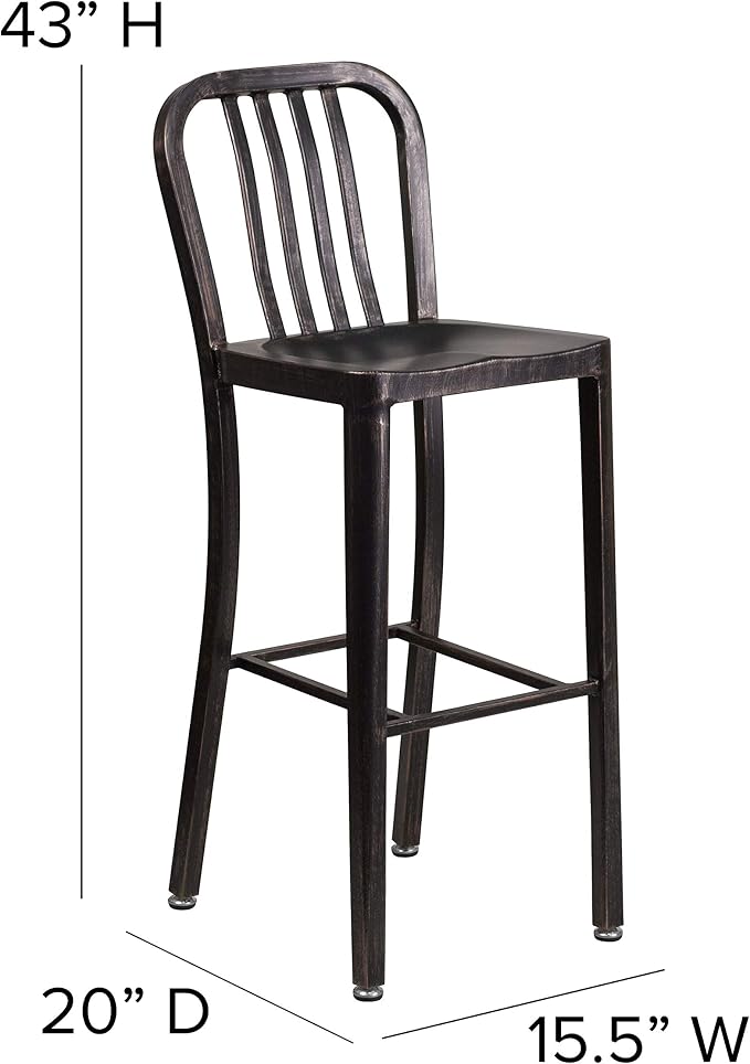 Flash Furniture Gael Commercial Grade 2 Pack 30" High Black-Antique Gold Metal - Image 3