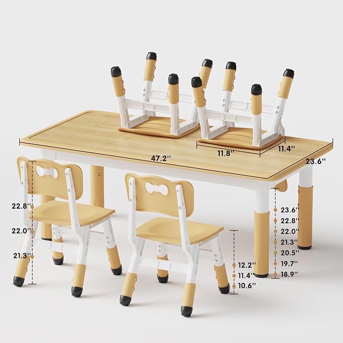 Brelley Kids Table and 4 Chairs Set, Height Adjustable Toddler Table and Chair - Image 2
