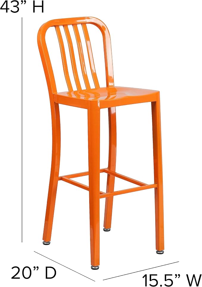 Flash Furniture Gael Commercial Grade 2 Pack 30" High Orange Metal - Image 3