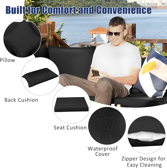 Tangkula 7 Pieces Patio Rattan Furniture Set, Patiojoy Outdoor Conversation Set - Image 7