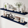 fuqing Dark Blue Floating Shelves 48 Inch, Solid Wooden Wall Shelves Set of 2 by Fuqing