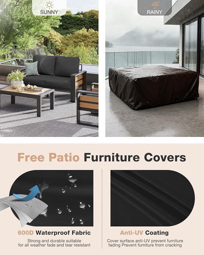Aoxun Aluminum Patio Furniture Set, 4 Piece Luxury Outdoor Sectional - Image 8