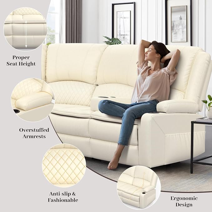 Yolsali Manual Reclining Sectional Sofa Set, 7 Seats Soft Leather Recliner - Image 5