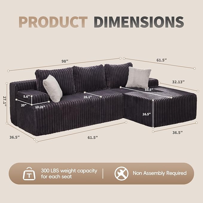 Modular Sectional Sofa Couches L-Shape Couch 3 Seat Modular Sofa Memory Foam - Image 2
