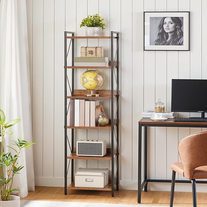 HOOBRO Bookshelf, 6-Tier Industrial Bookcase, Book Shelf Storage Organizer - Image 2
