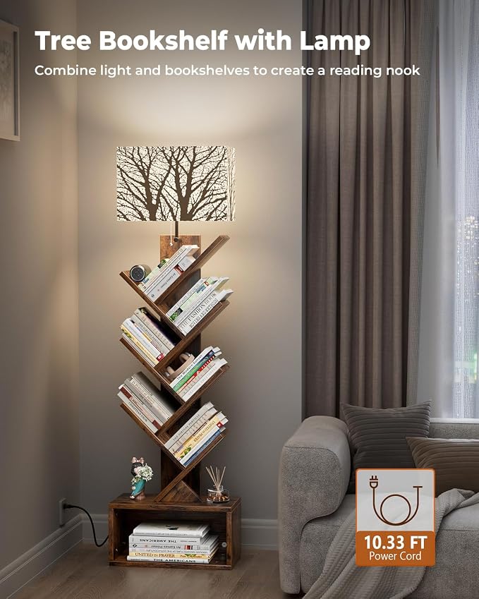 Evermagin Tree Bookshelf with Light, 6 Tier Small Bookcase, Narrow Floor - Image 3